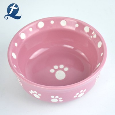 Home decoration pet custom feed ceramic pink cheap dog bowls