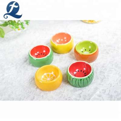 New design round shape cute ceramic fruit printed dog pet food bowl on sale