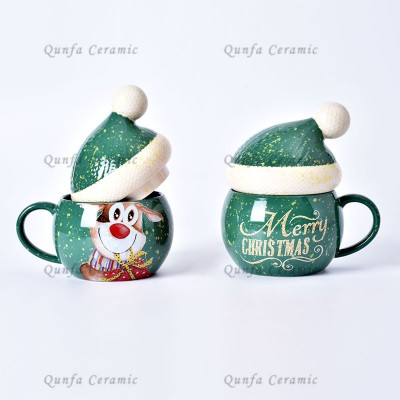 One-Stop Service Custom bulk Cartoon Printed embossed handle christmas coffee ceramic mugs