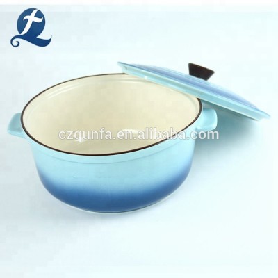 Kitchenware Two Handle Heat Resistant Color Round Ceramic Casserole With Lid