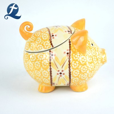 Wholesale custom printed hand made cute piggy shape ceramic money bank