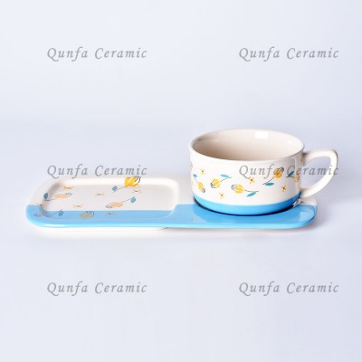 Custom Printed sandwich Ceramic Set of 2 breakfast set coffee cup mug with plate