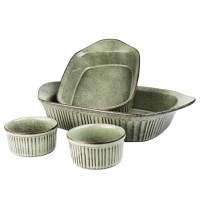 New launch ceramic bakeware set 4 pieces rectangular bakers stoneware ramekins in grey reactive oven dishes tableware